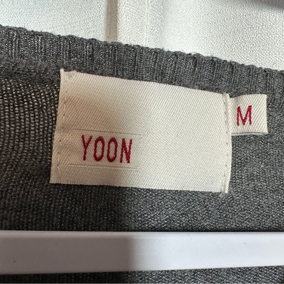 Anthropologie YOON Sweater M Gray Striped Dropped Sleeves Wool Blend Minimalist - Picture 5 of 11